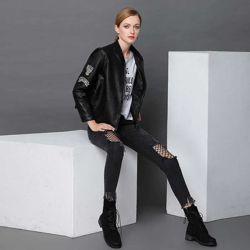 

2020 Autumn Leather Jacket Women Short Sheepskin Jacket